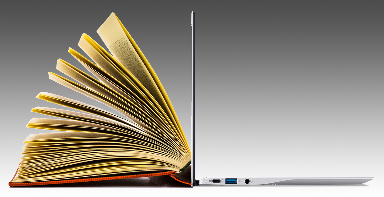 livre transformé en ordinateur portable